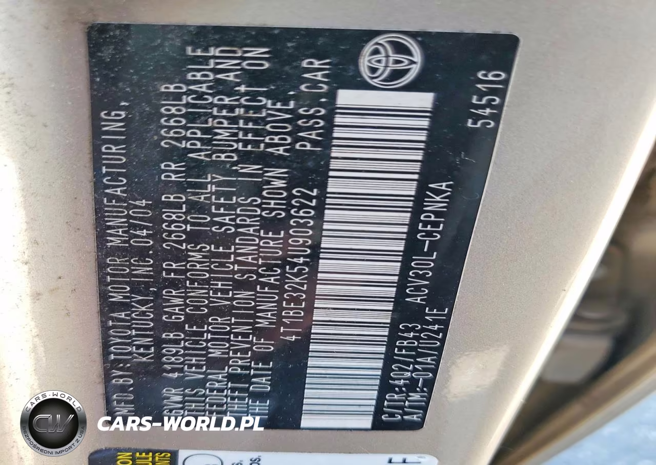2004 Toyota Camry Le VIN:4T1BE32K54U903622 - 12
