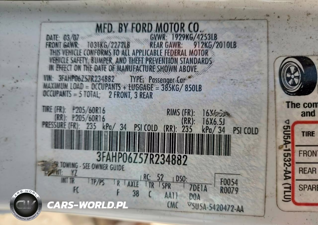 2007 Ford Fusion S VIN:3FAHP06Z57R234882 - 12