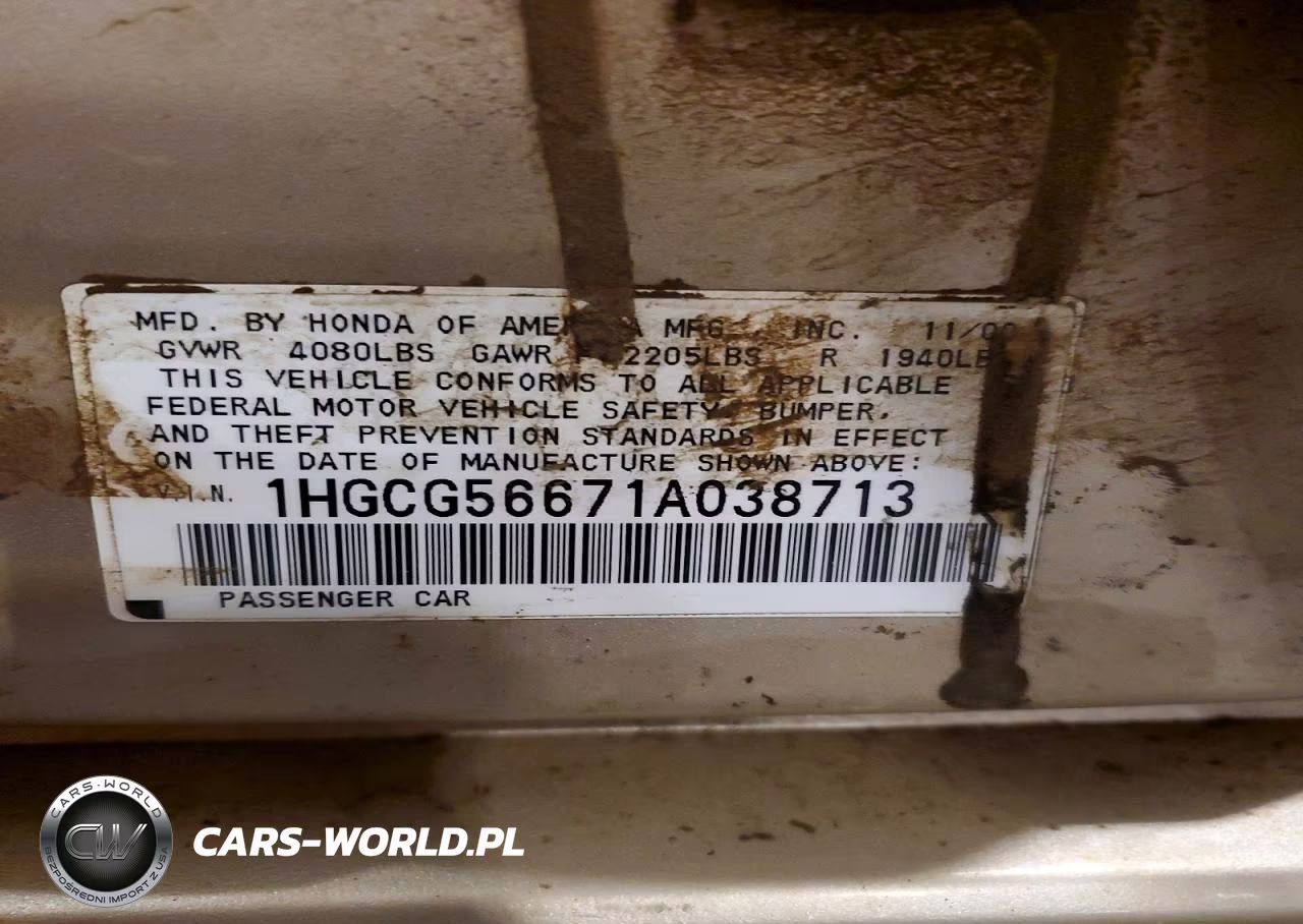 2001 Honda Accord Ex VIN:1HGCG56671A038713 - 12