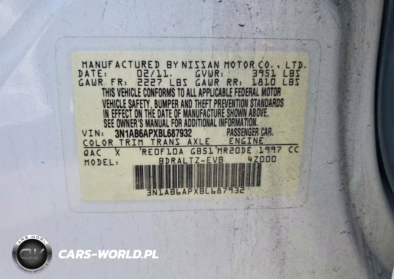 2011 Nissan Sentra 2.0 VIN:3N1AB6APXBL687932 - 12