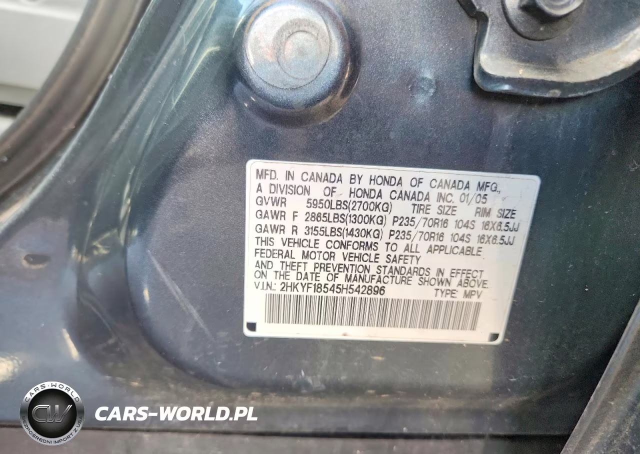 2005 Honda Pilot Exl VIN:2HKYF18545H542896 - 13