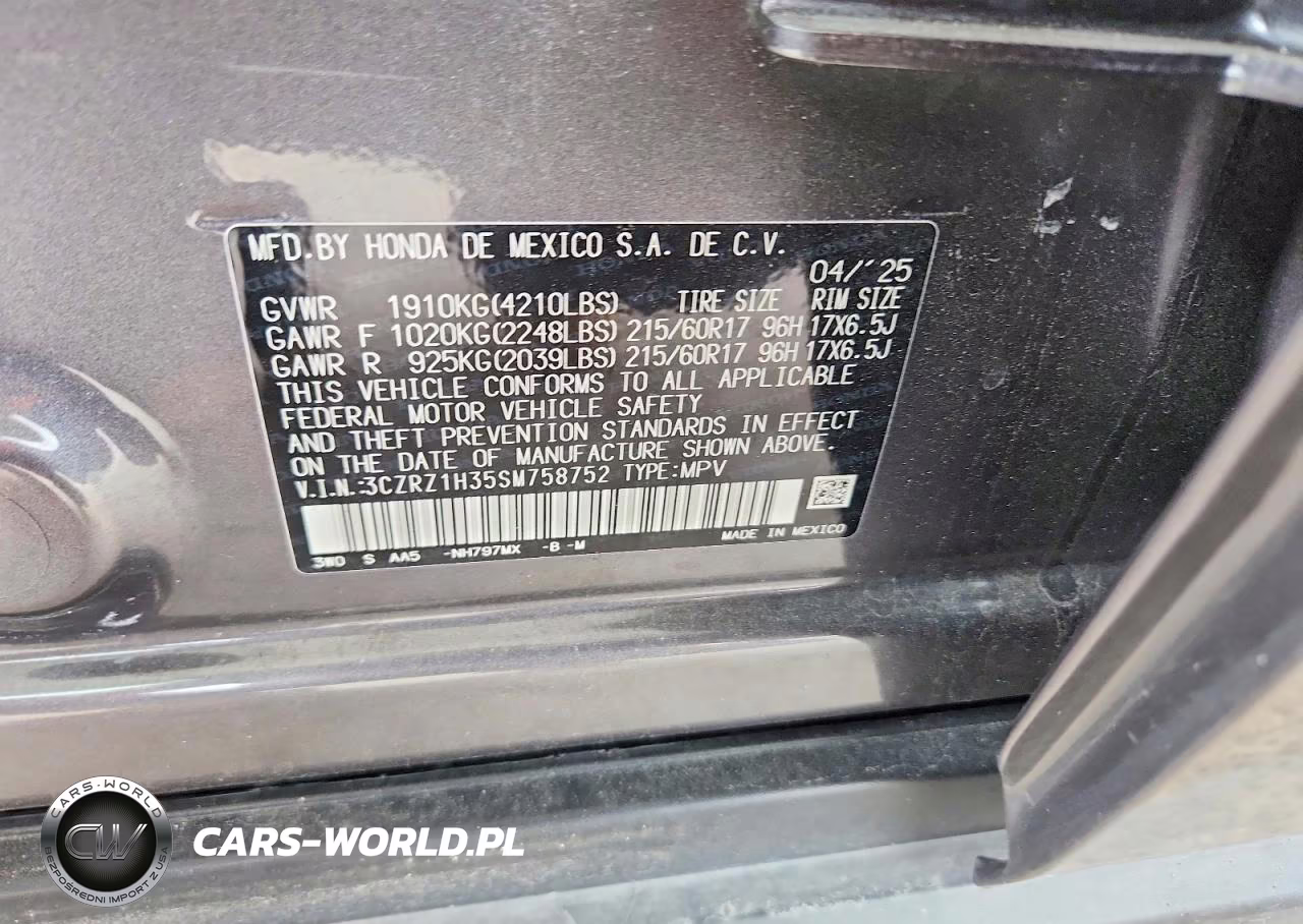 2025 Honda Hr-V Lx VIN:3CZRZ1H35SM758752 - 12