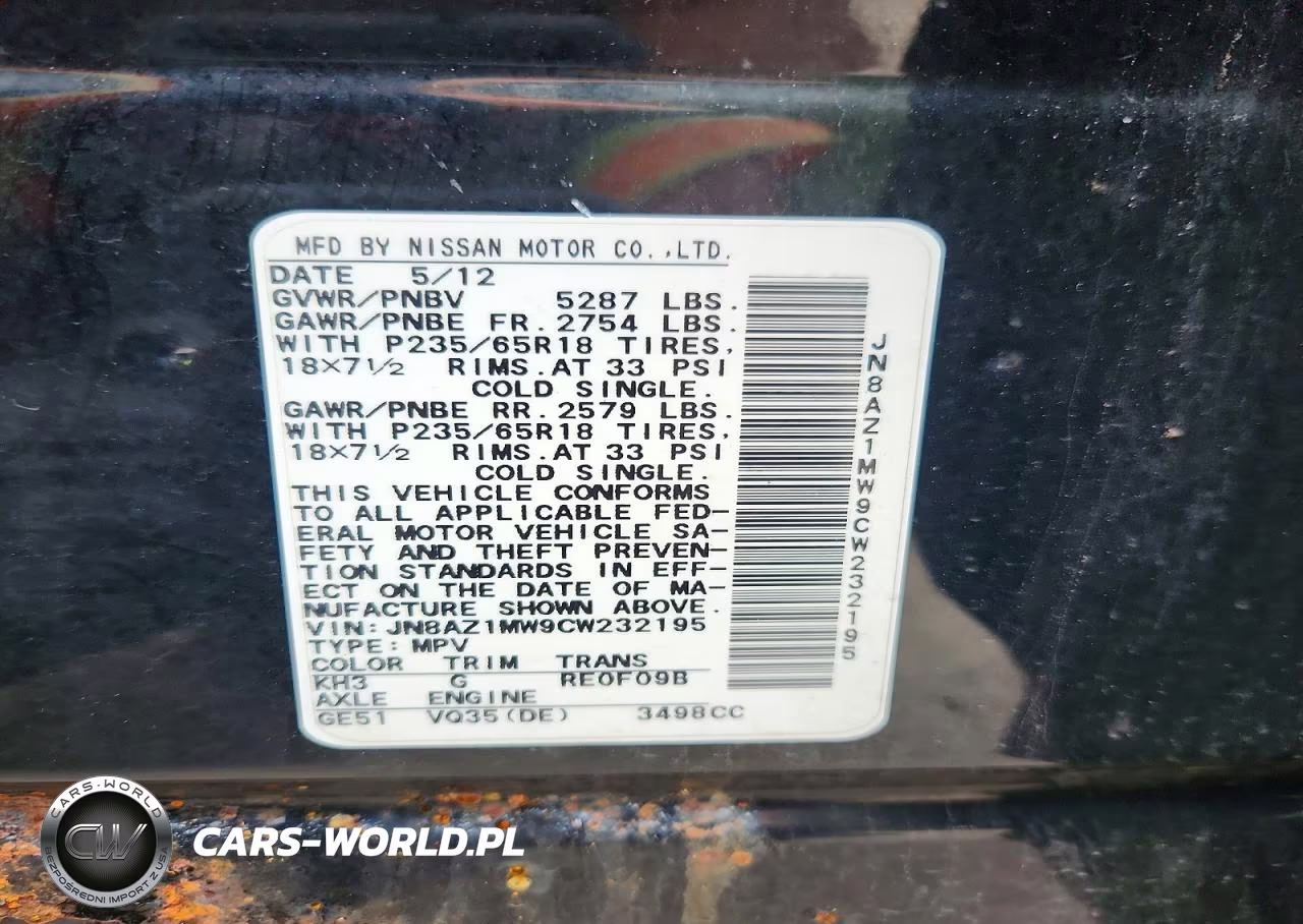 2012 Nissan Murano S VIN:JN8AZ1MW9CW232195 - 13