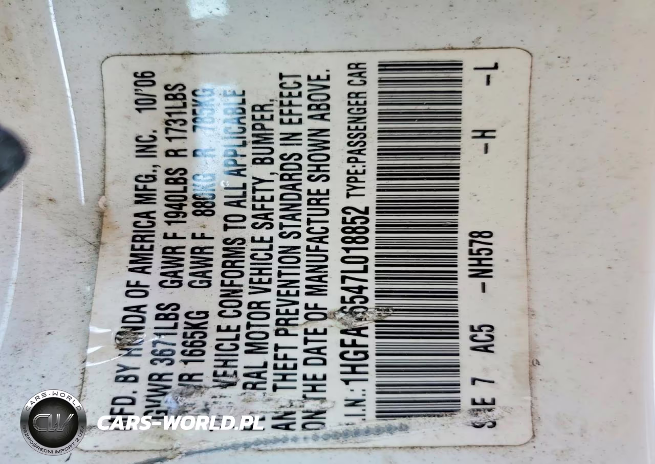 2007 Honda Civic Lx VIN:1HGFA16547L018852 - 13