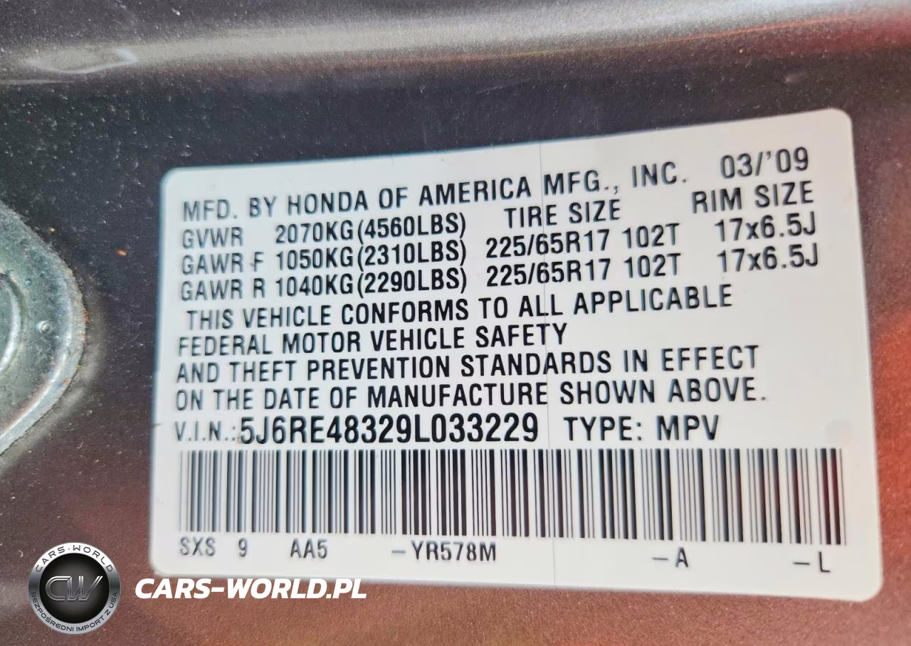 2009 Honda Cr-V Lx VIN:5J6RE48329L033229 - 12