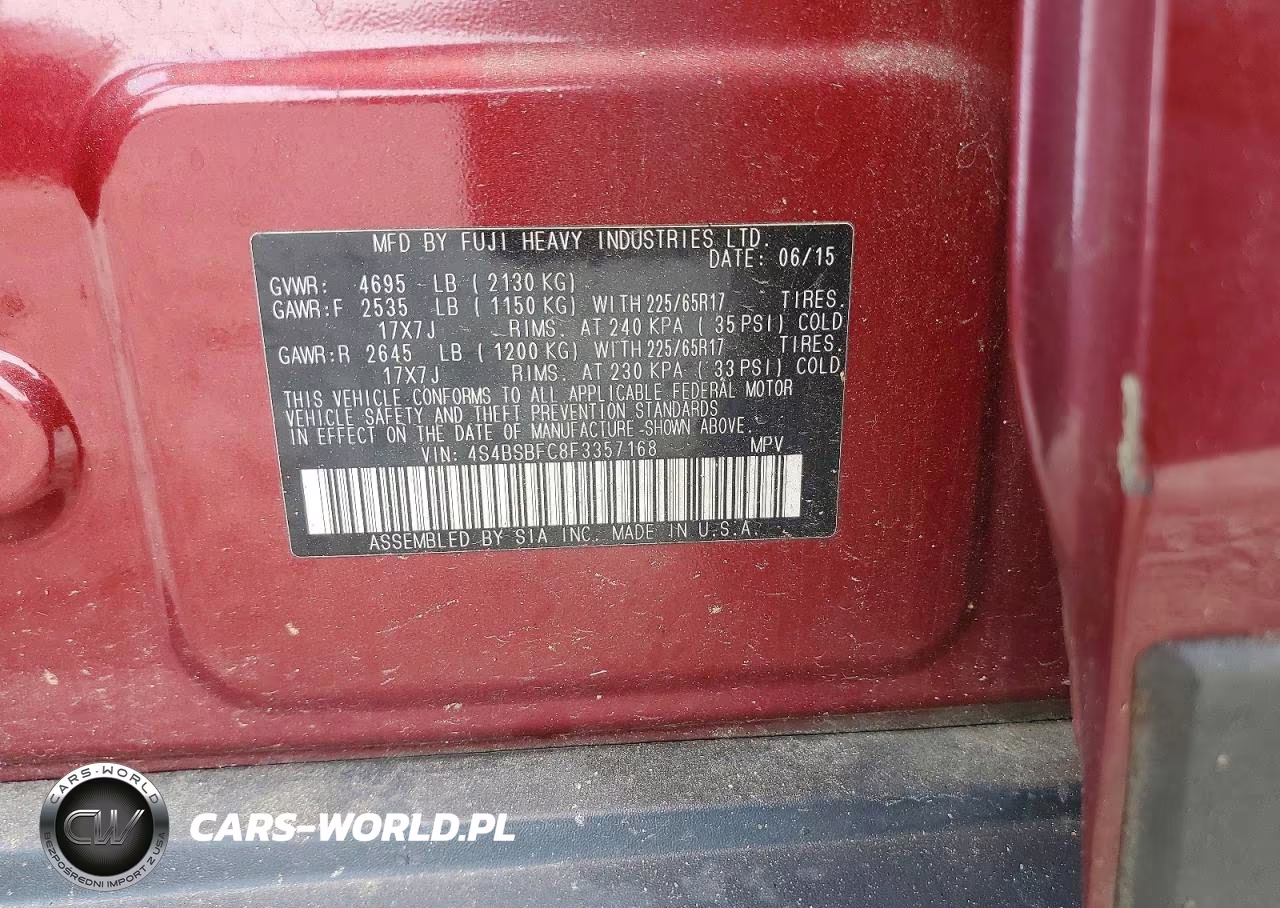 2015 Subaru Outback 2.5I Premium VIN:4S4BSBFC8F3357168 - 12