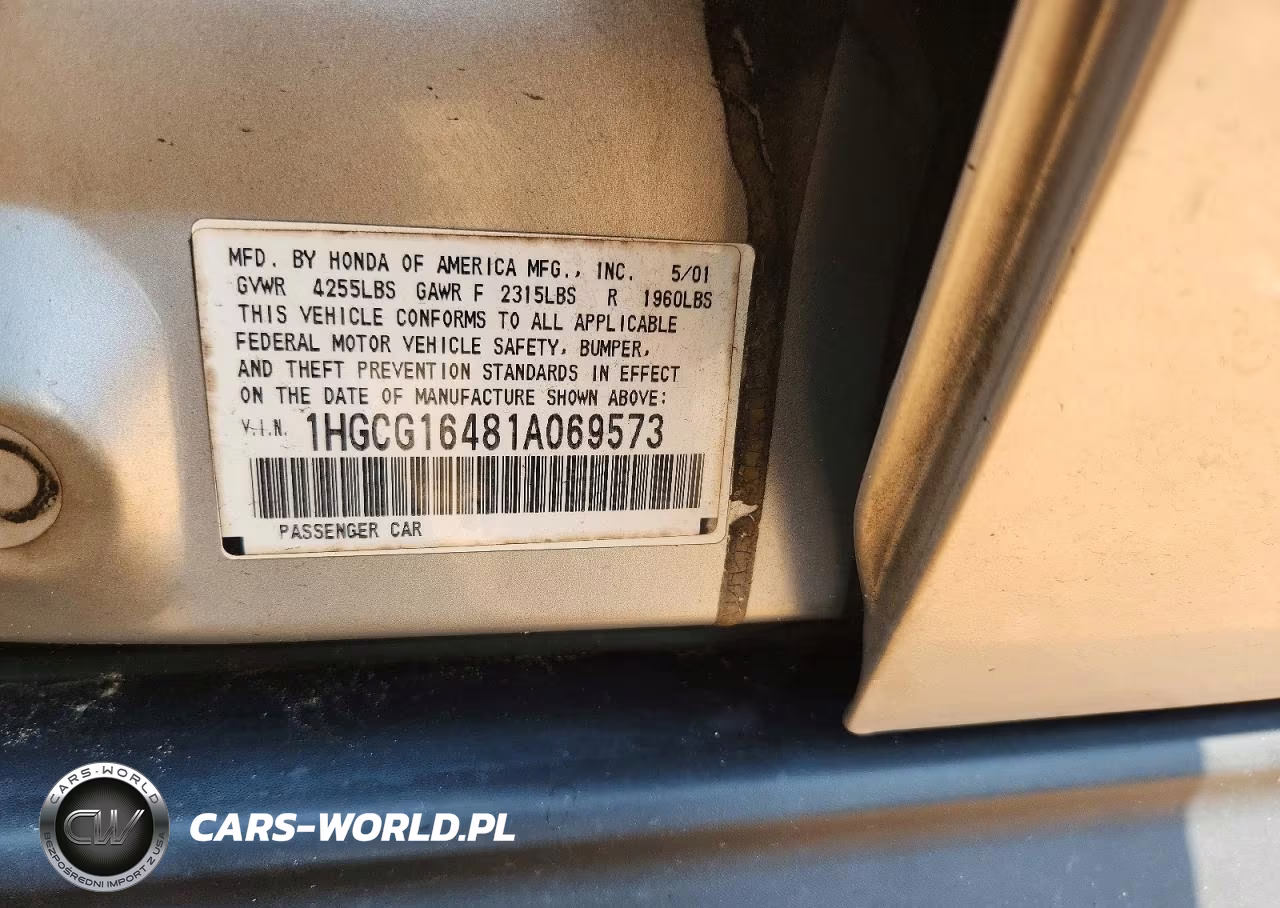 2001 Honda Accord Lx VIN:1HGCG16481A069573 - 12