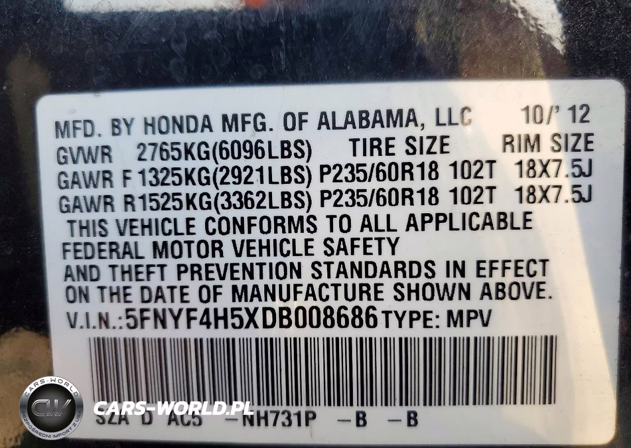 2013 Honda Pilot Exl VIN:5FNYF4H5XDB008686 - 13