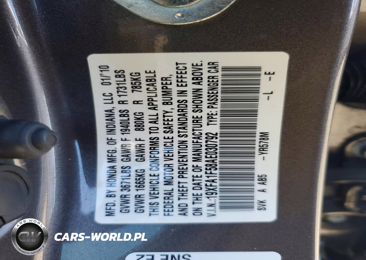 2010 Honda Civic Lx VIN:19XFA1F58AE030792 - 12