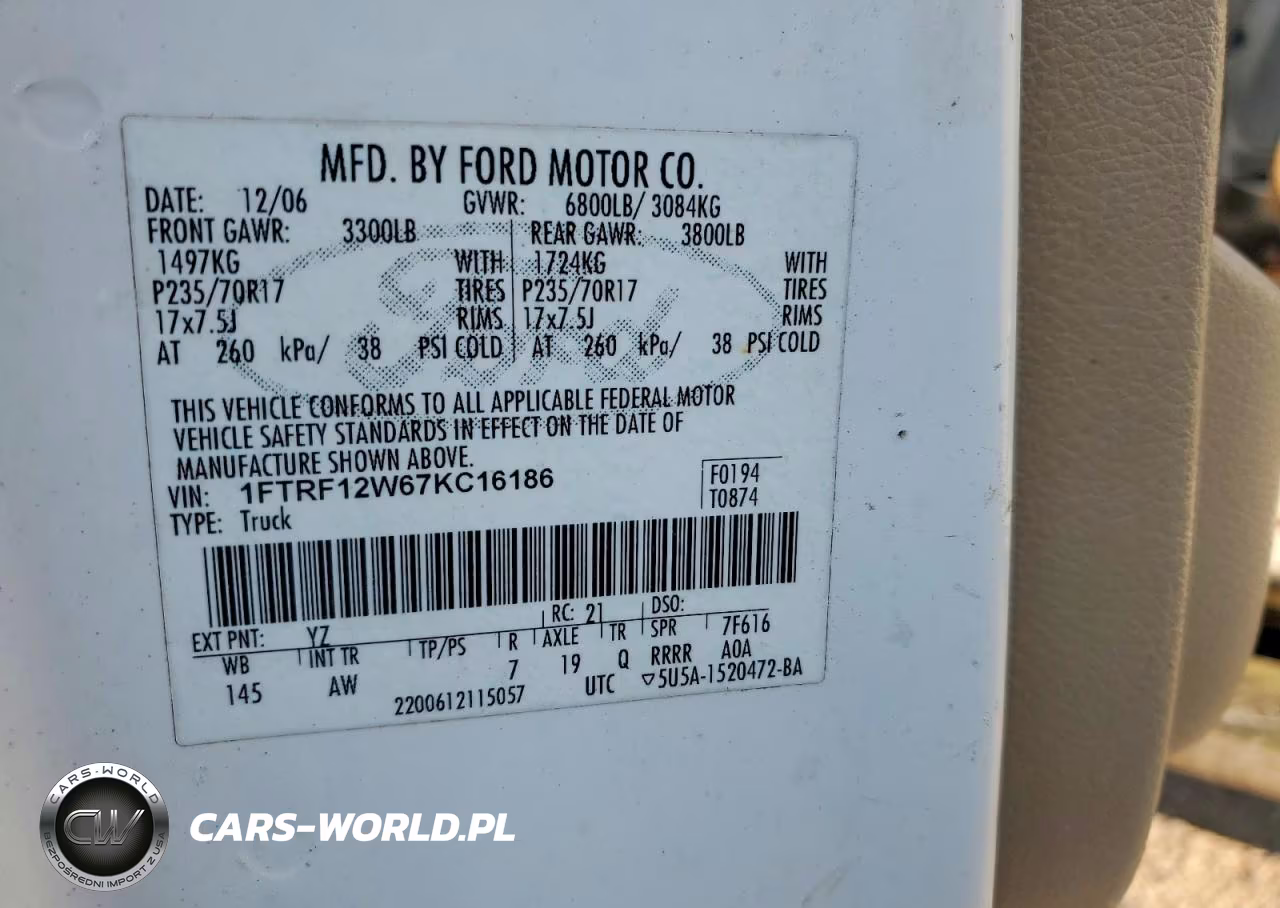 2007 Ford F150 VIN:1FTRF12W67KC16186 - 12