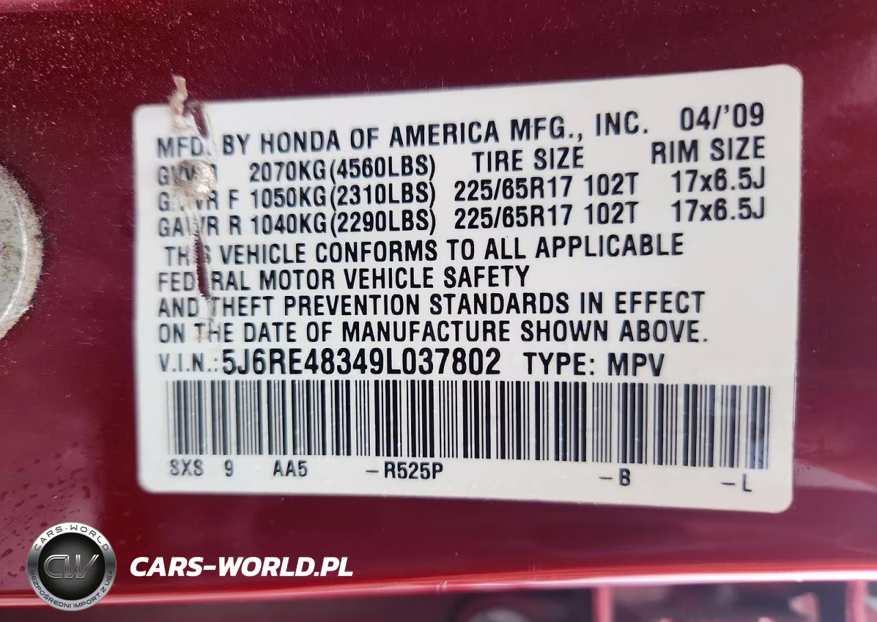 2009 Honda Cr-V Lx VIN:5J6RE48349L037802 - 13
