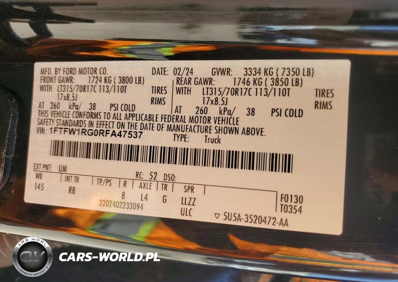 2024 Ford F150 Raptor VIN:1FTFW1RG0RFA47537 - 12