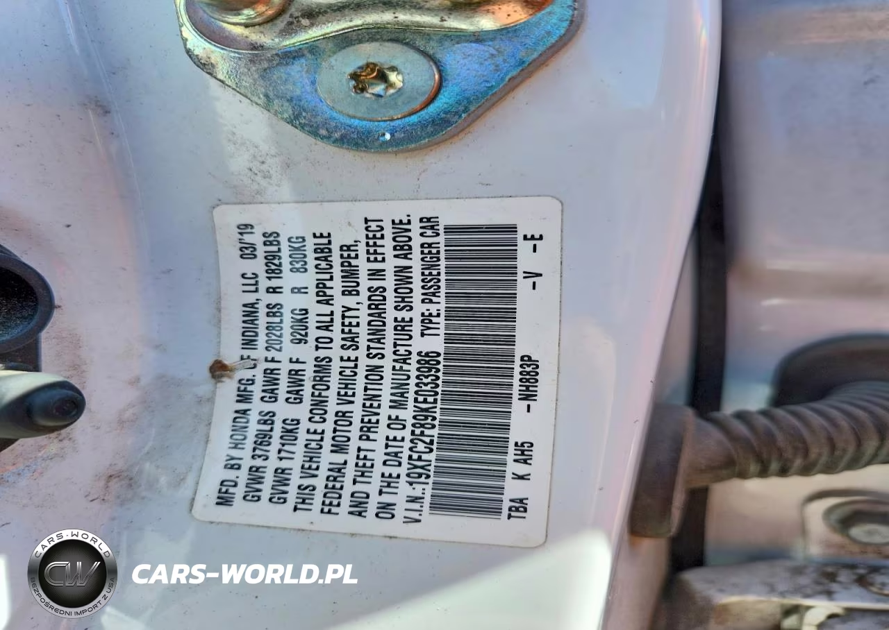 2019 Honda Civic Sport VIN:19XFC2F89KE033986 - 12