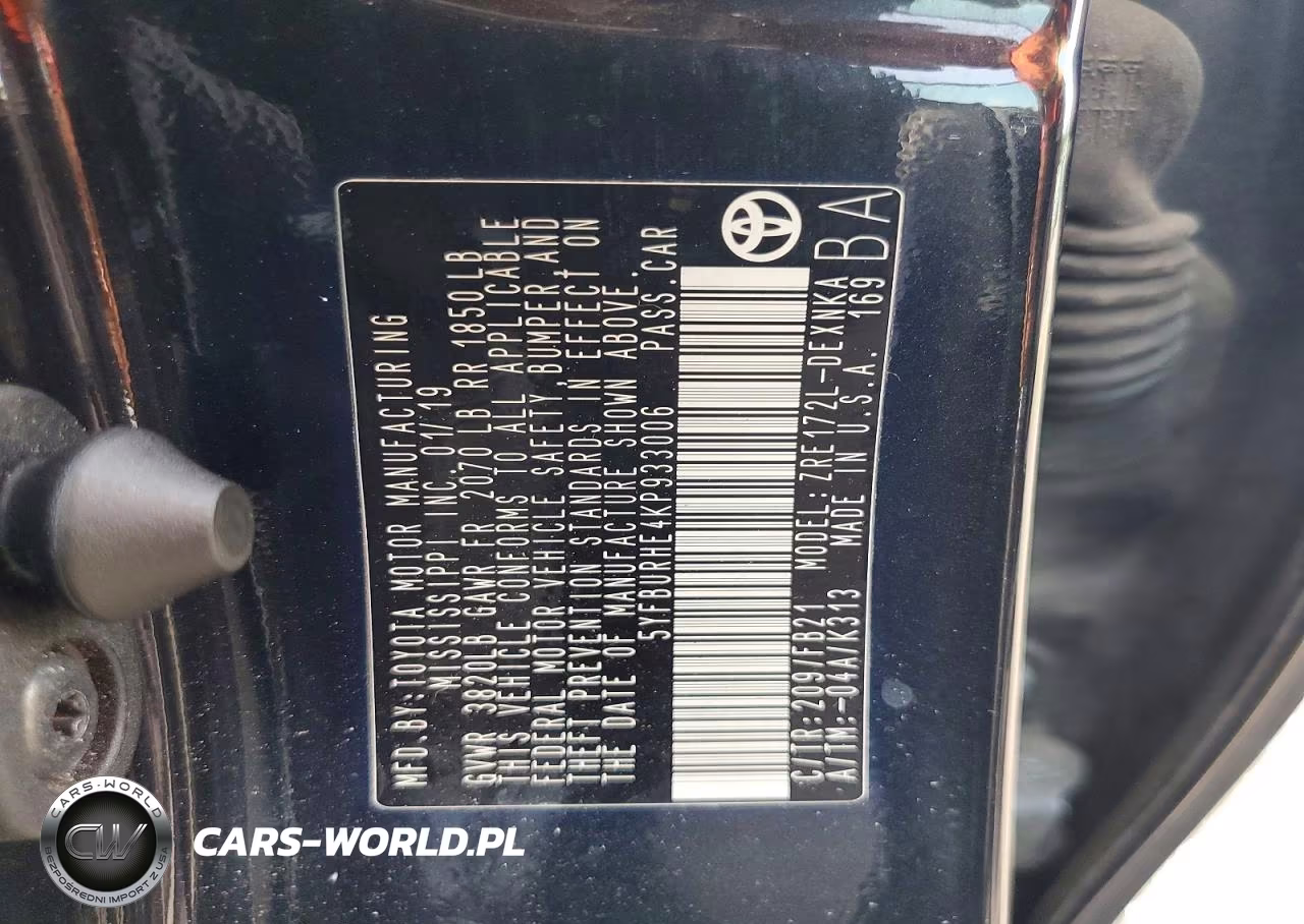 2019 Toyota Corolla Le VIN:5YFBURHE4KP933006 - 12