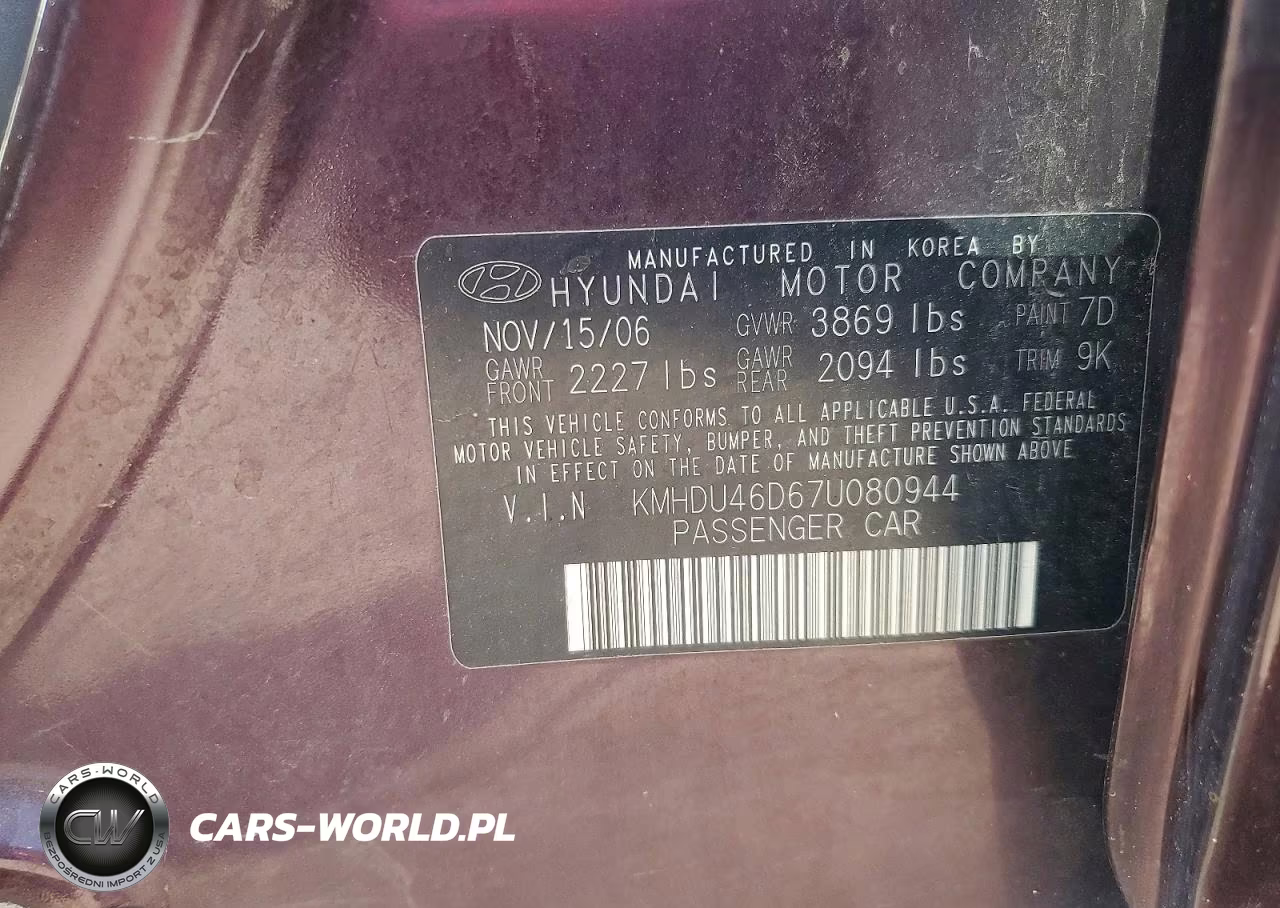 2007 Hyundai Elantra Gls VIN:KMHDU46D67U080944 - 12