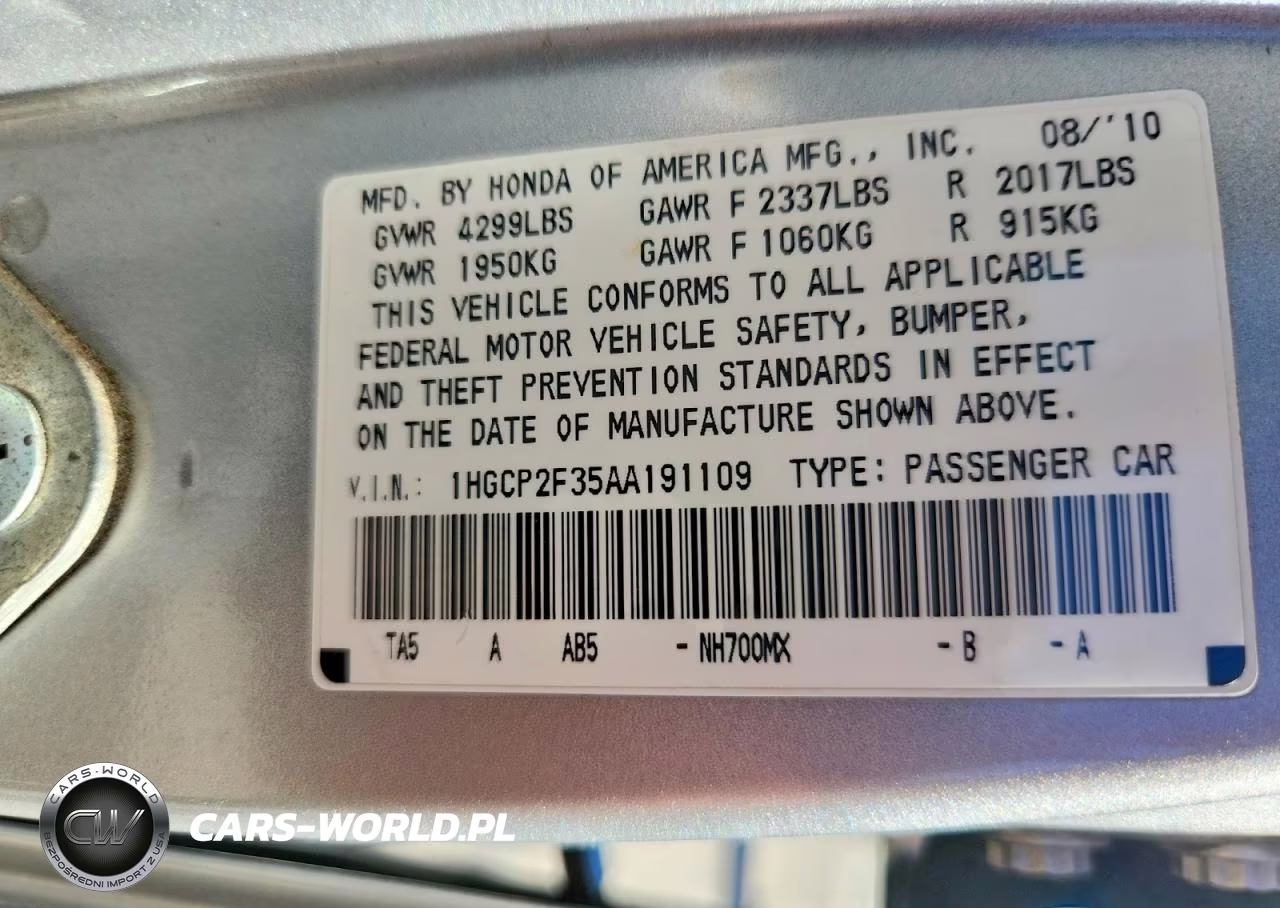 2010 Honda Accord Lx VIN:1HGCP2F35AA191109 - 12