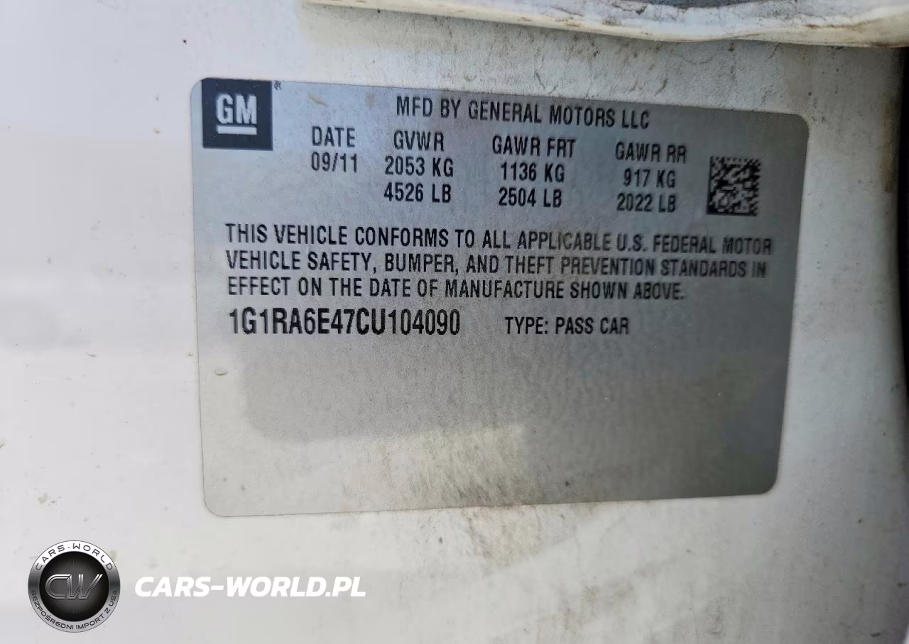 2012 Chevrolet Volt VIN:1G1RA6E47CU104090 - 12