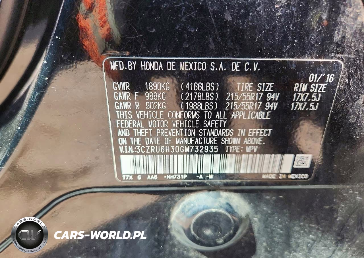 2016 Honda Hr-V Lx VIN:3CZRU6H30GM732935 - 13