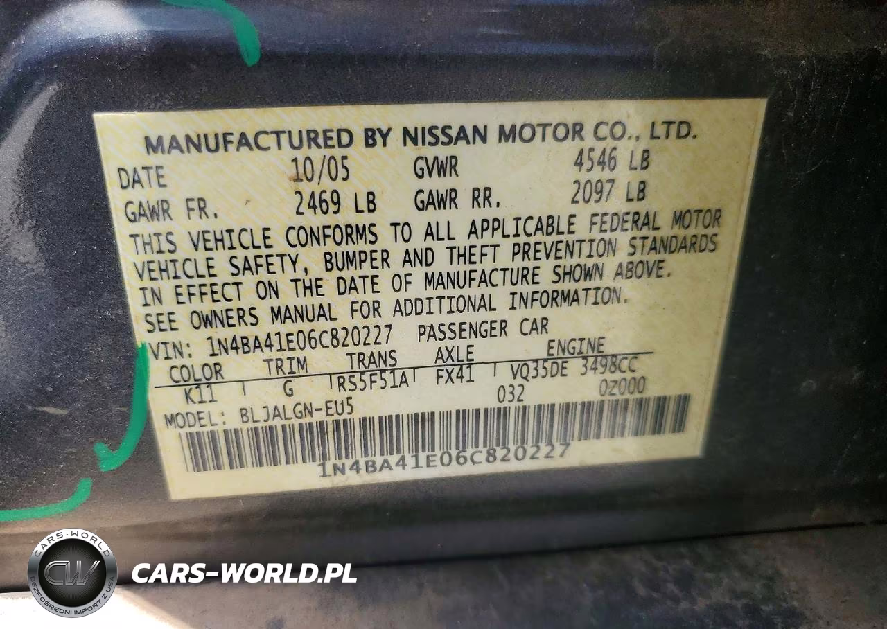 2006 Nissan Maxima 3.5 Se VIN:1N4BA41E06C820227 - 12