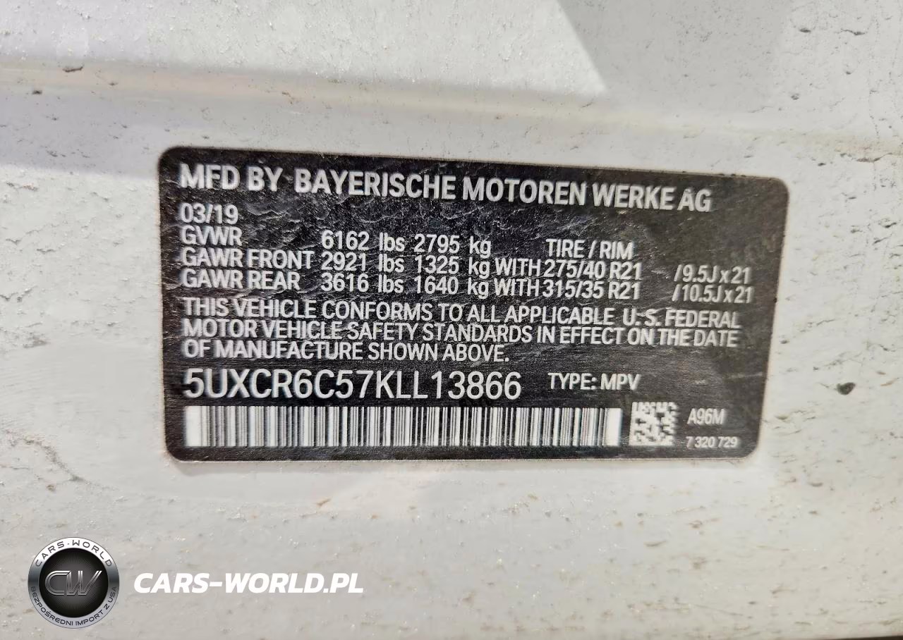 2019 BMW X5 xDrive40I VIN:5UXCR6C57KLL13866 - 13