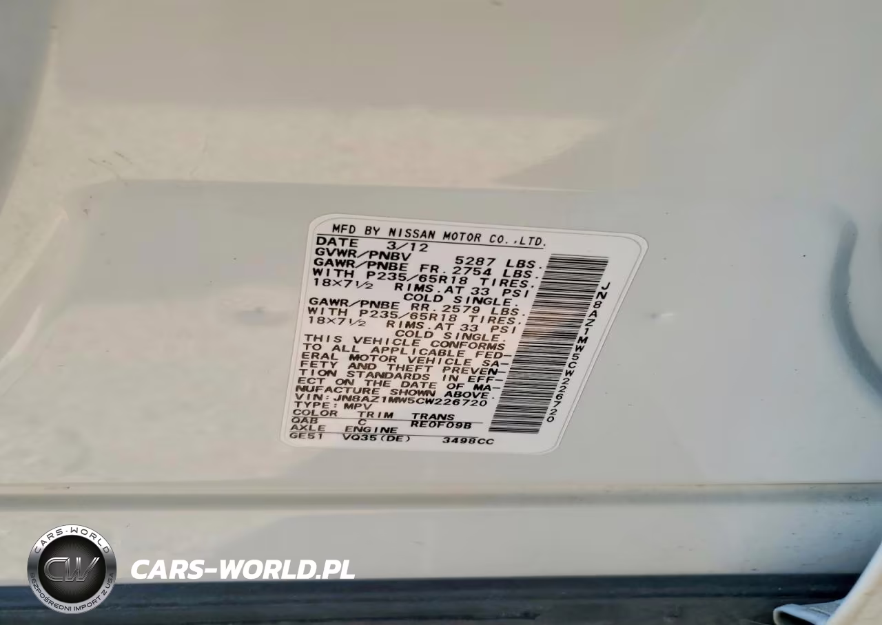 2012 Nissan Murano S VIN:JN8AZ1MW5CW226720 - 13