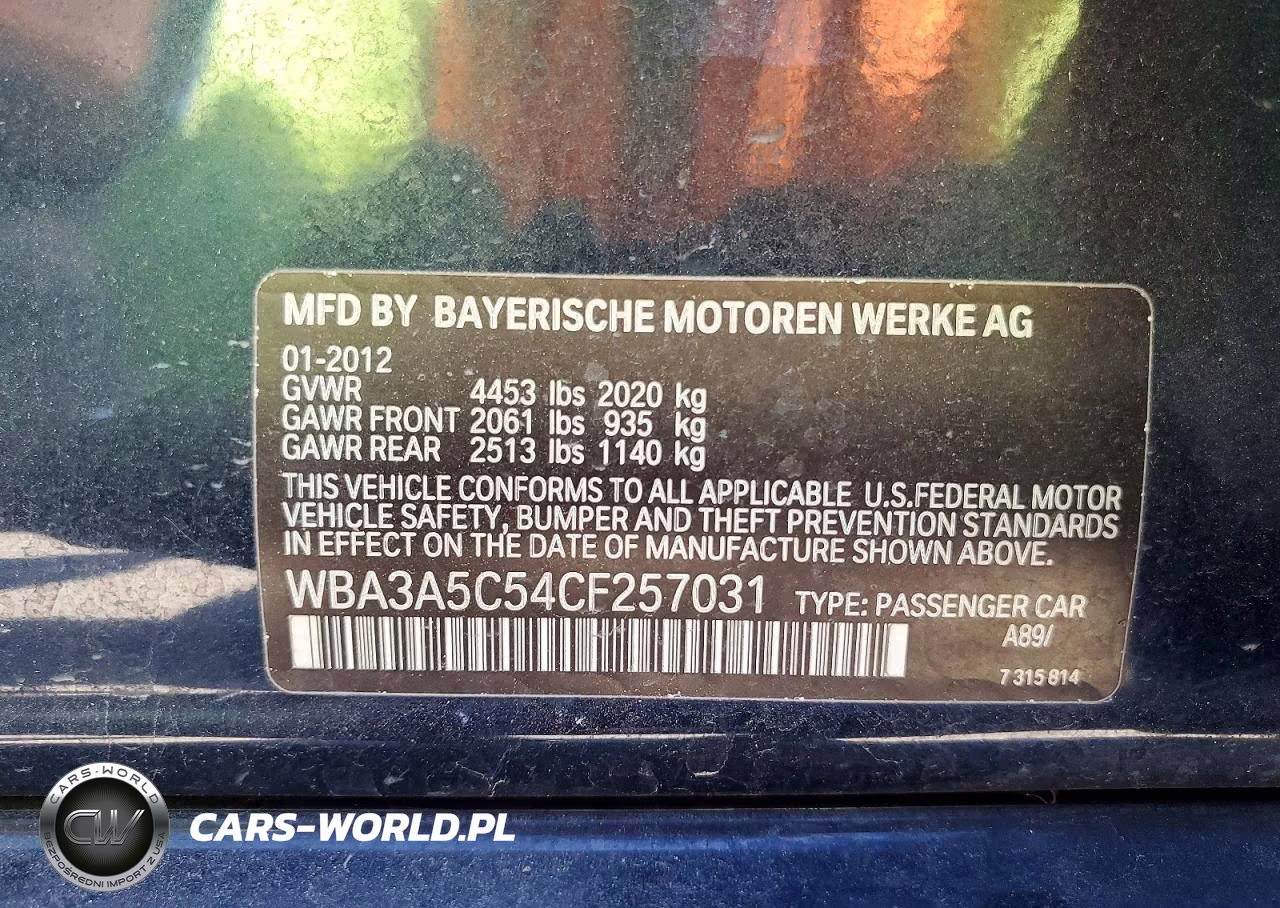 2012 BMW 328 I VIN:WBA3A5C54CF257031 - 12