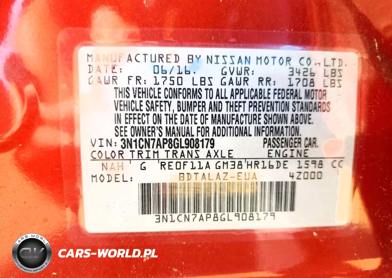 2016 Nissan Versa 1.6 S Plus VIN:3N1CN7AP8GL908179 - 12