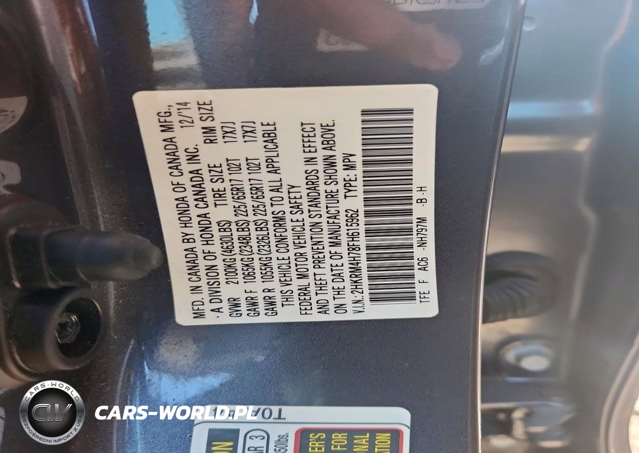 2015 Honda Cr-V Exl VIN:2HKRM4H78FH615962 - 13