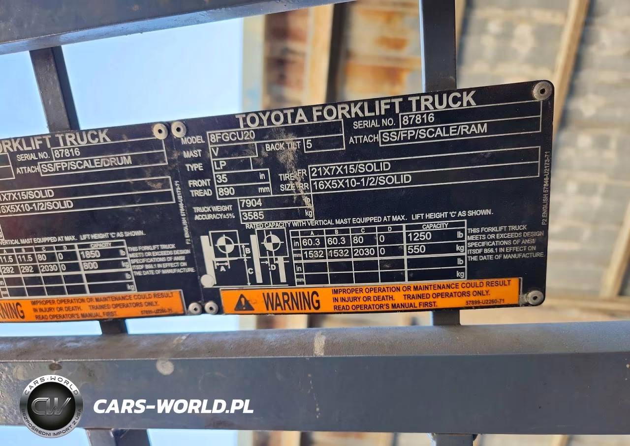2017 Toyota 8Fgcu20 Forklift VIN:87816 - 10