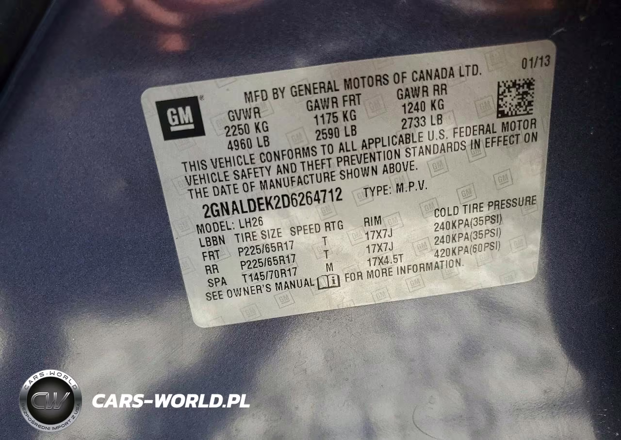 2013 Chevrolet Equinox Lt VIN:2GNALDEK2D6264712 - 13