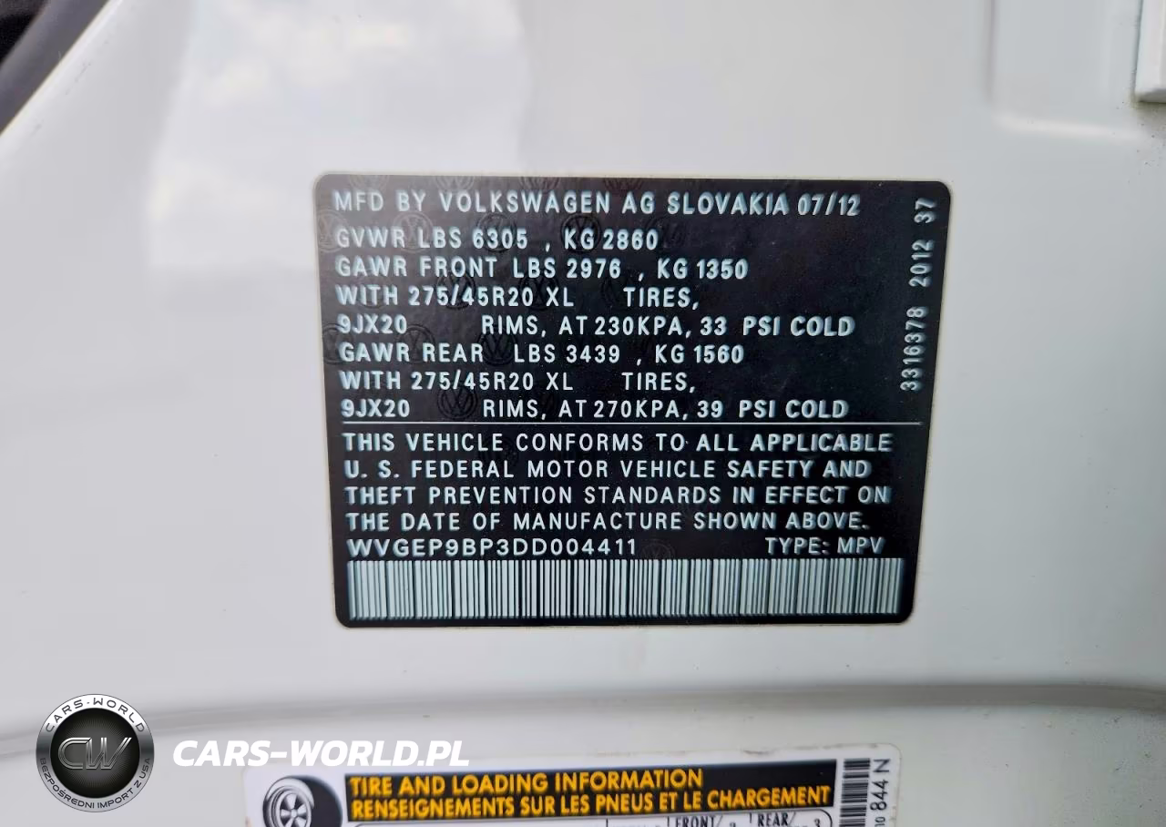 2013 Volkswagen Touareg V6 Tdi VIN:WVGEP9BP3DD004411 - 13