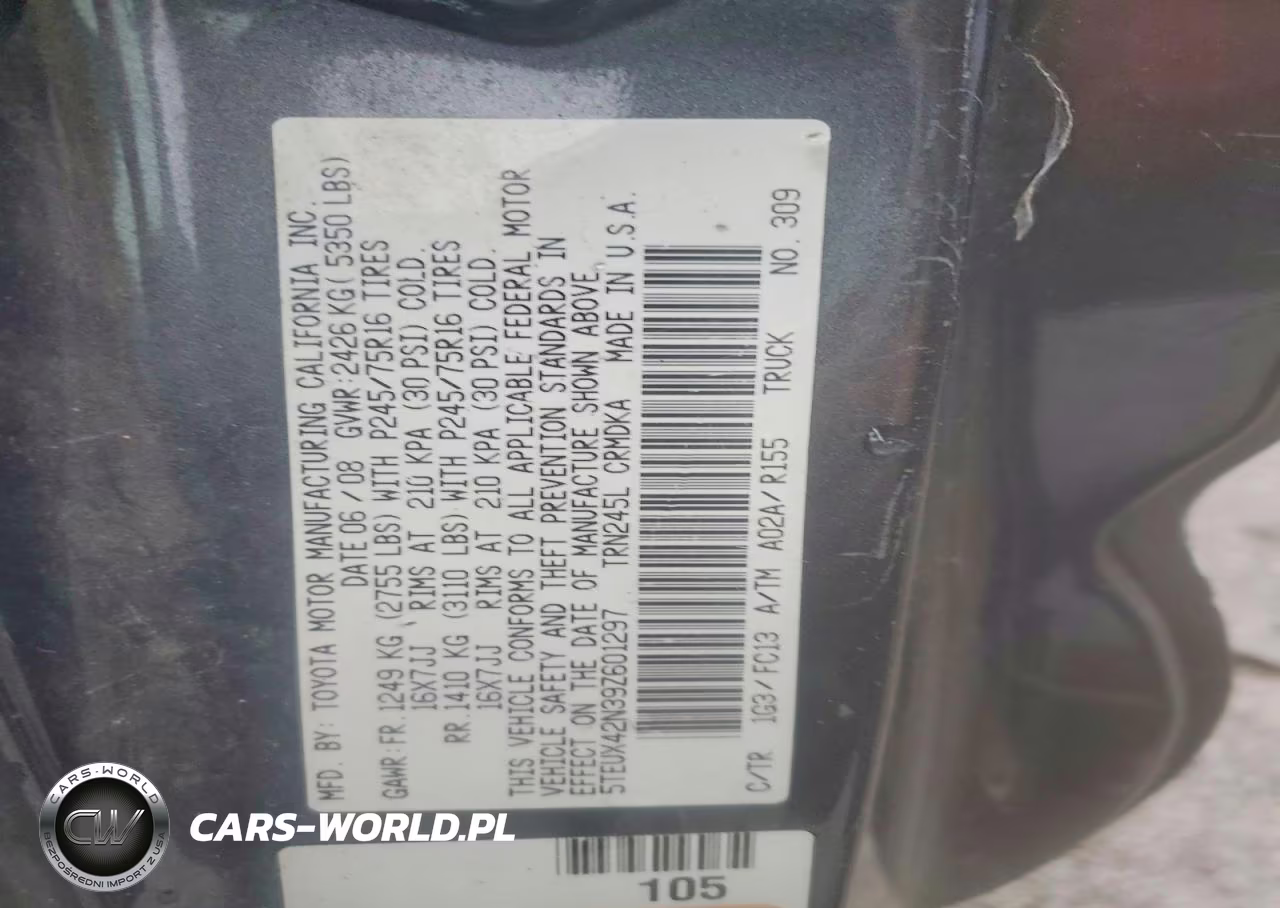 2009 Toyota Tacoma Access Cab VIN:5TEUX42N39Z601297 - 12