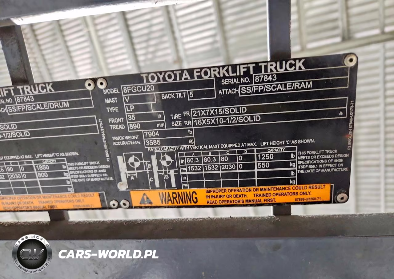 2017 Toyota 8Fgcu20 Forklift VIN:87843 - 10