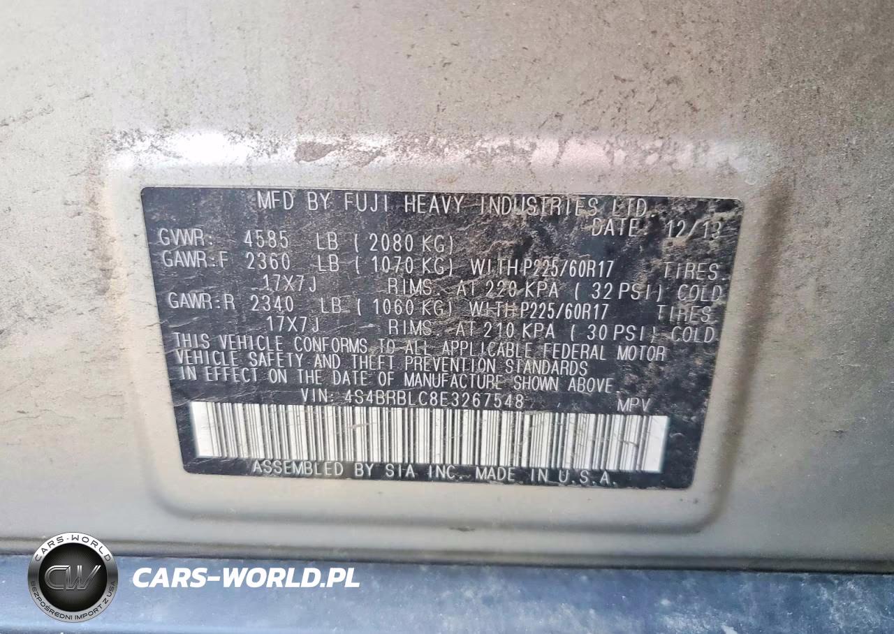 2014 Subaru Outback 2.5I Limited VIN:4S4BRBLC8E3267548 - 12