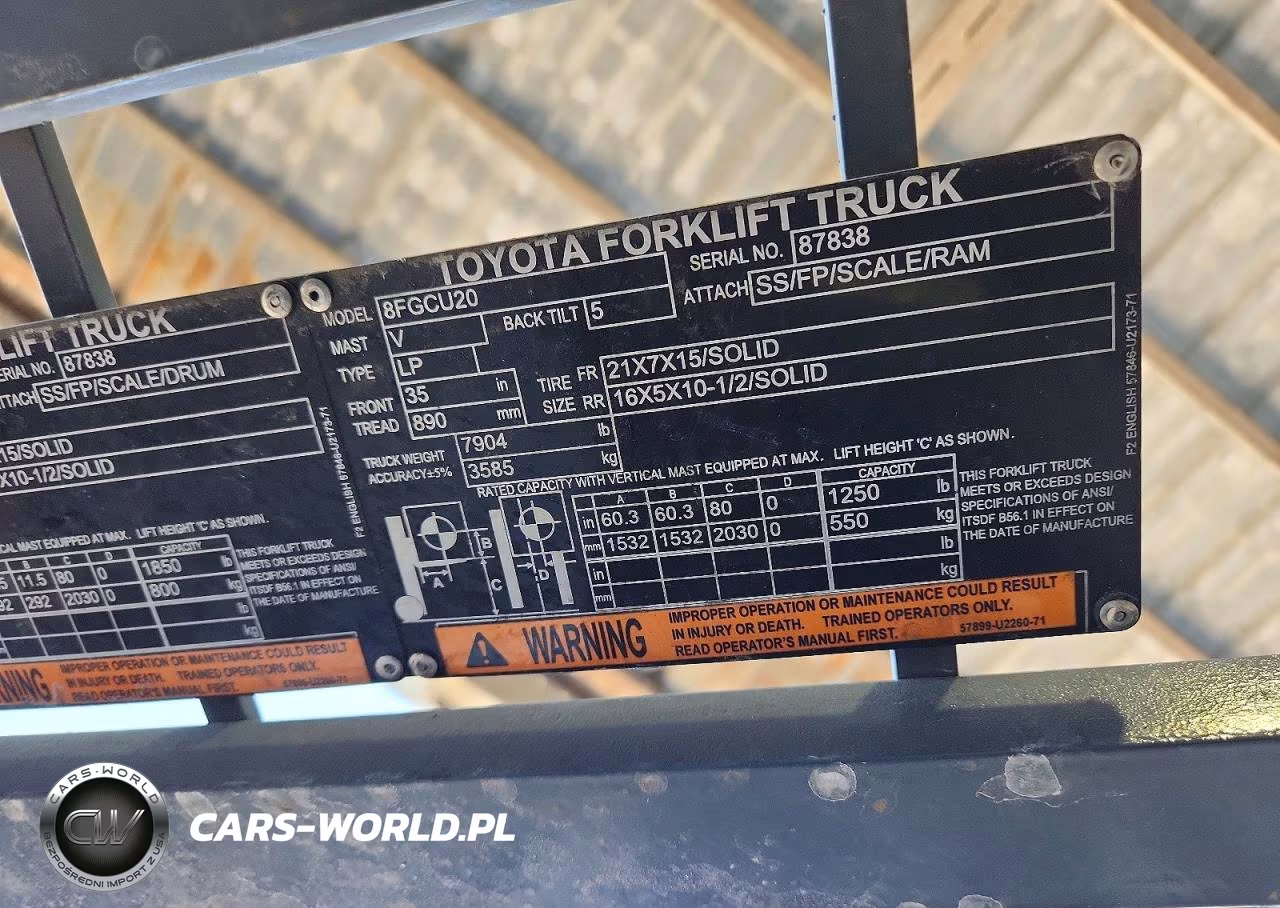 2017 Toyota 8Fgcu20 Forklift VIN:87838 - 10