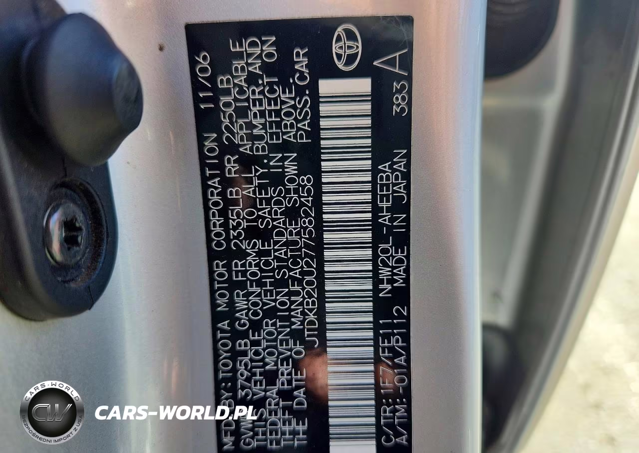 2007 Toyota Prius Base VIN:JTDKB20U277582458 - 12