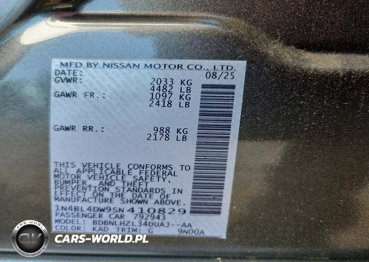 2025 Nissan Altima Sv VIN:1N4BL4DW9SN410829 - 13