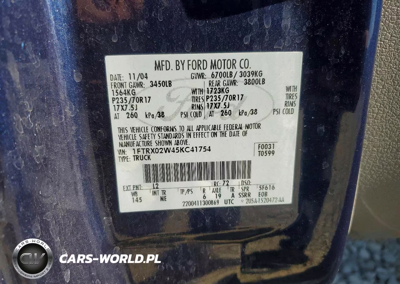 2005 Ford F150 Xlt VIN:1FTRX02W45KC41754 - 12