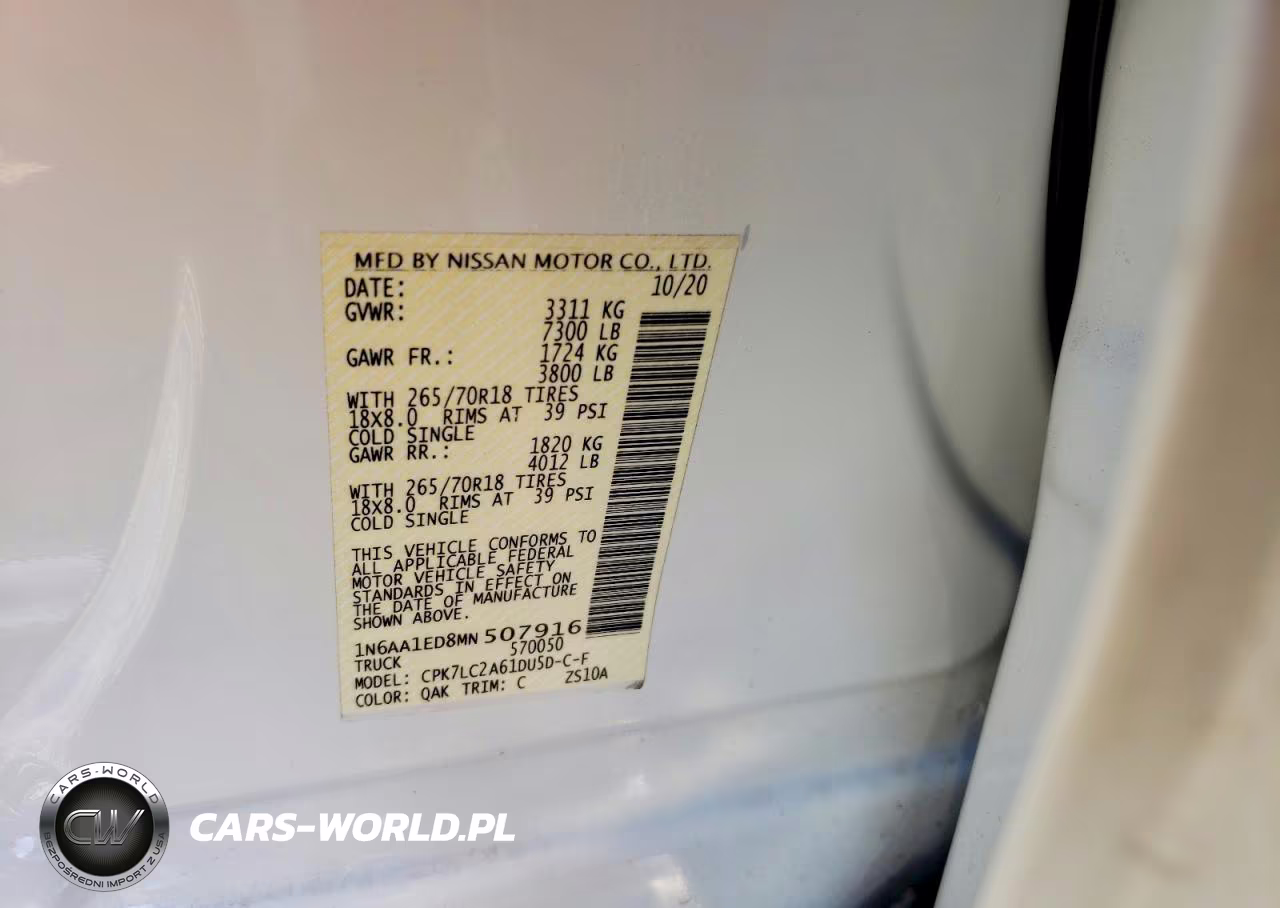 2021 Nissan Titan Sv VIN:1N6AA1ED8MN507916 - 12