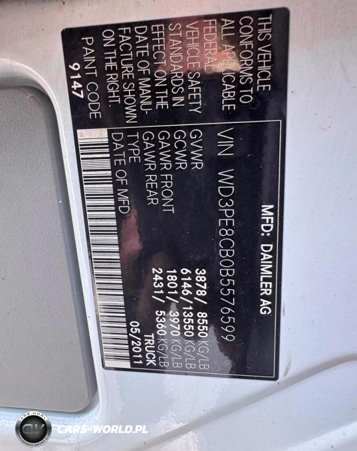 2011 Mercedes-Benz Sprinter 2500 VIN:WD3PE8CB0B5576599 - 10