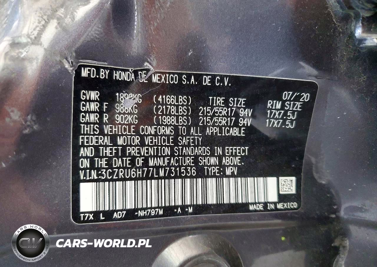 2020 Honda Hr-V Exl VIN:3CZRU6H77LM731536 - 14