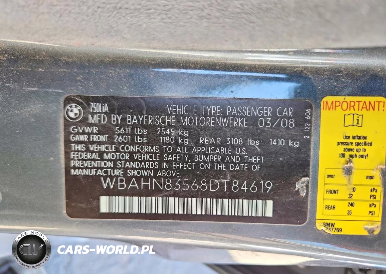 2008 BMW 750 Li VIN:WBAHN83568DT84619 - 12