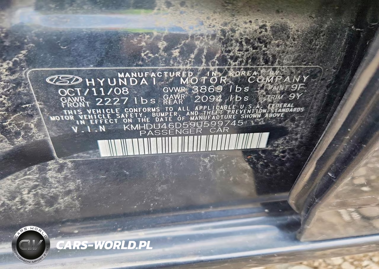 2009 Hyundai Elantra Gls VIN:KMHDU46D59U599745 - 12