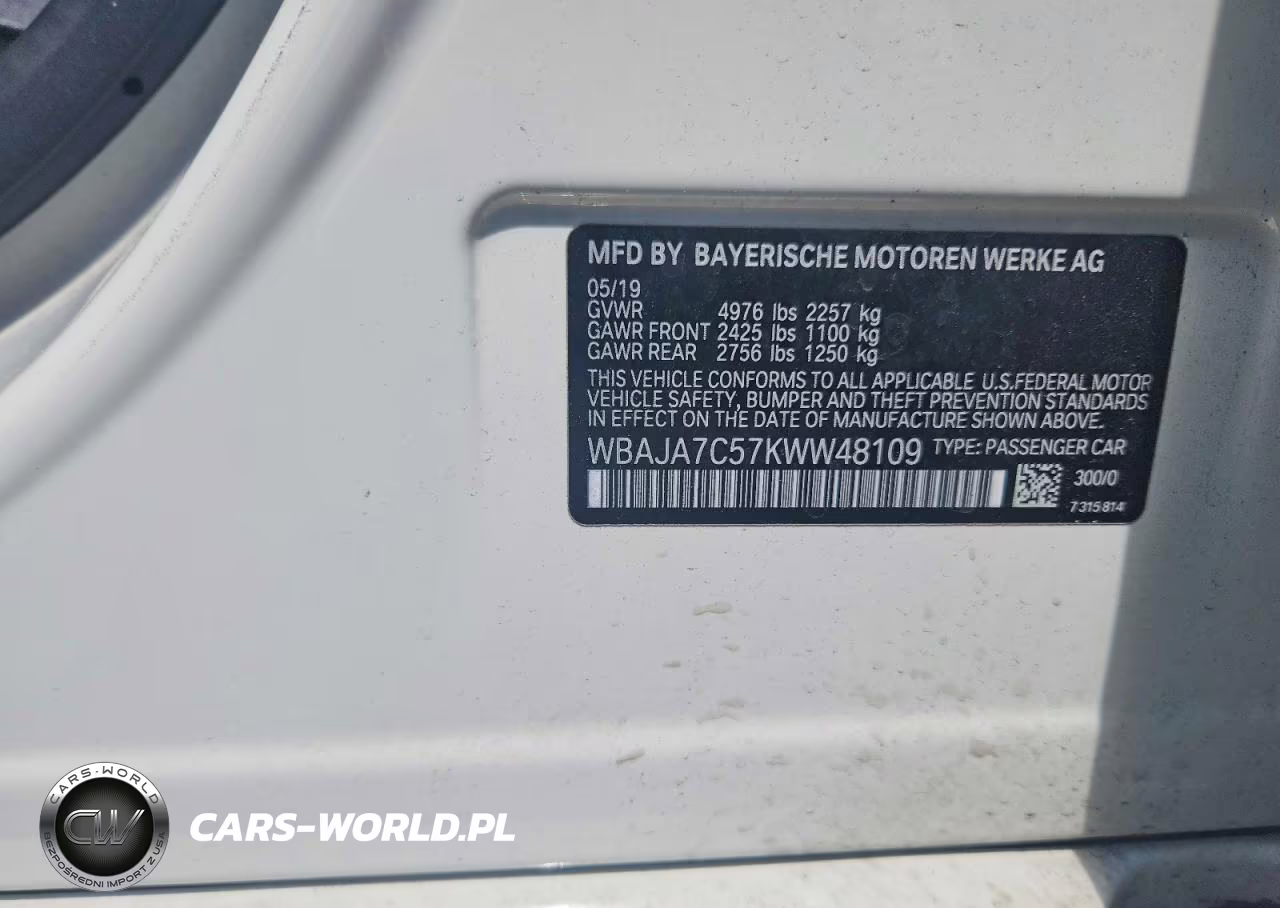 2019 BMW 530 Xi VIN:WBAJA7C57KWW48109 - 12