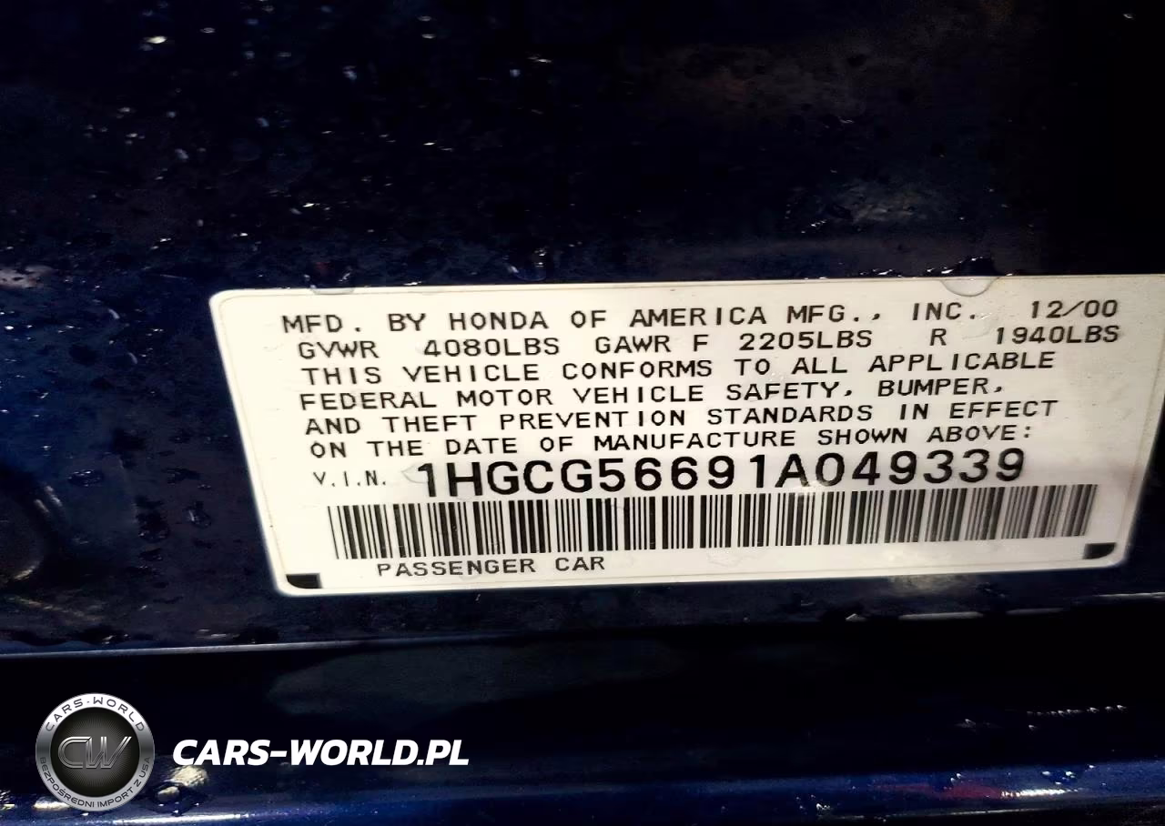 2001 Honda Accord Ex VIN:1HGCG56691A049339 - 13