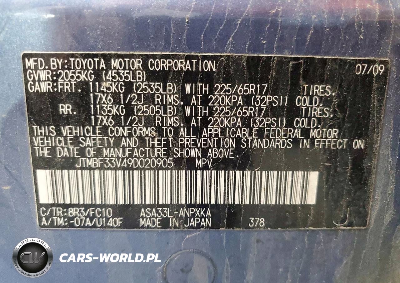 2009 Toyota Rav4 Base VIN:JTMBF33V49D020905 - 13