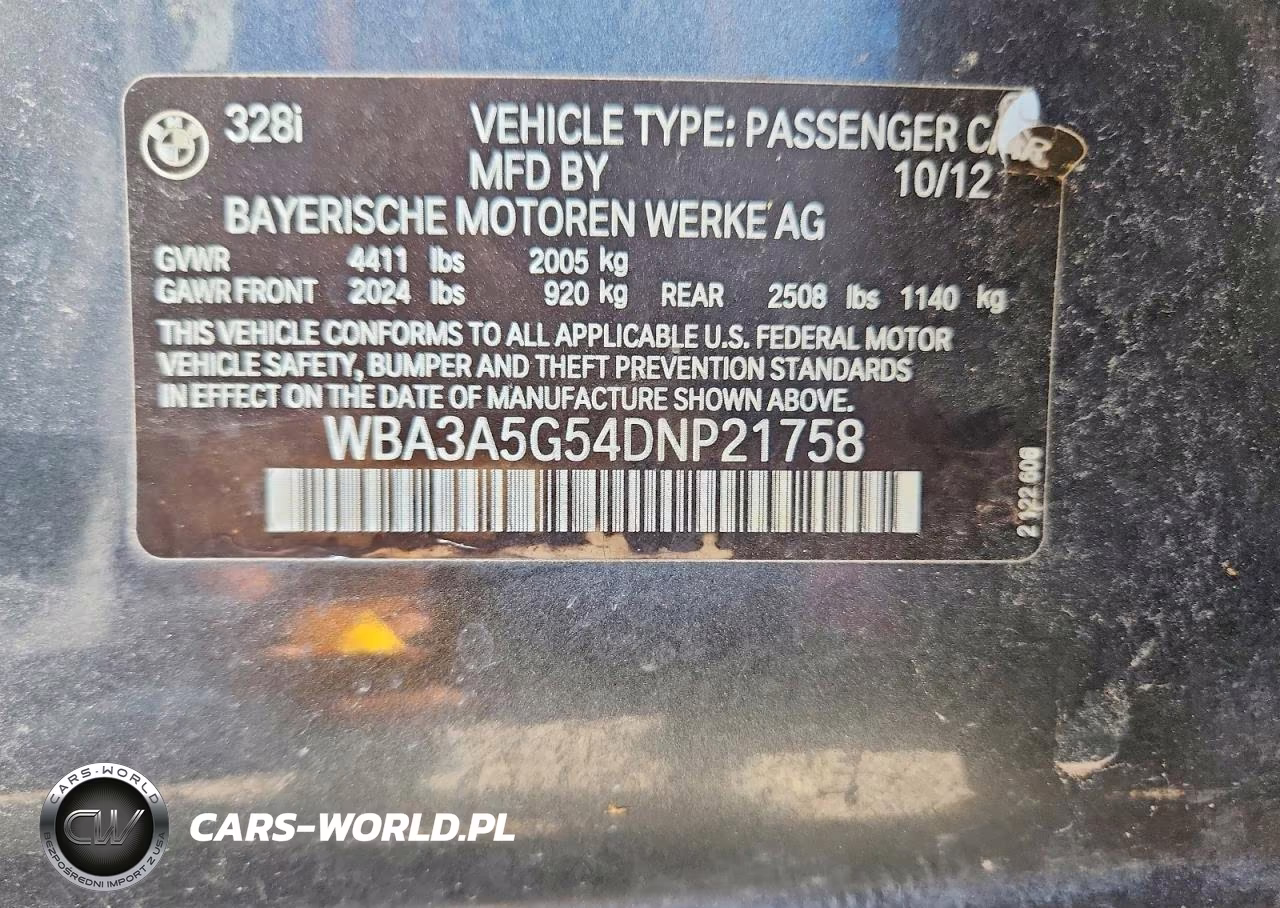2013 BMW 328 I VIN:WBA3A5G54DNP21758 - 12