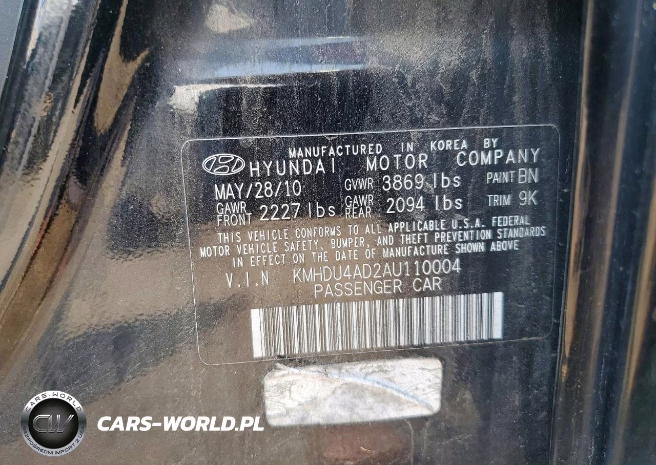 2010 Hyundai Elantra Gls VIN:KMHDU4AD2AU110004 - 12