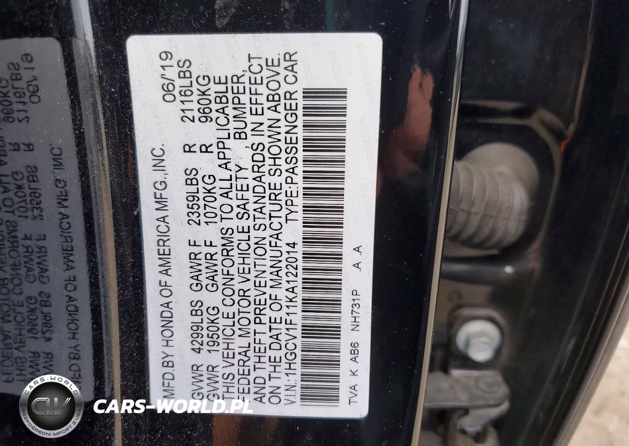 2019 Honda Accord Lx VIN:1HGCV1F11KA122014 - 12
