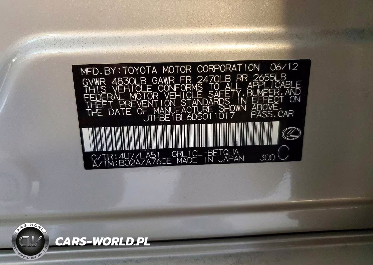 2013 Lexus Gs 350 VIN:JTHBE1BL6D5011017 - 12